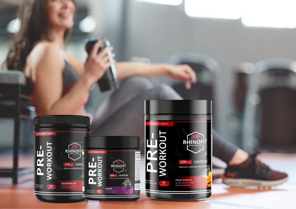 Image of a woman taking pre-workout supplements before her workout
